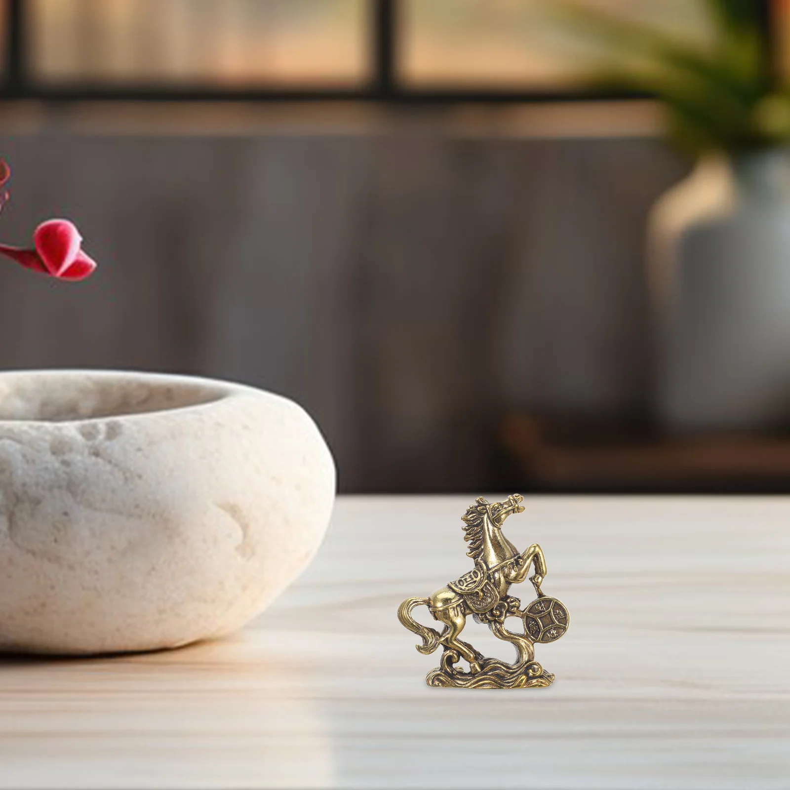 

1pcs Brass Sculpture Home Office Decor Standing Statue Horse Brass Rich Horse Shaped Ornament Desktop Decoration