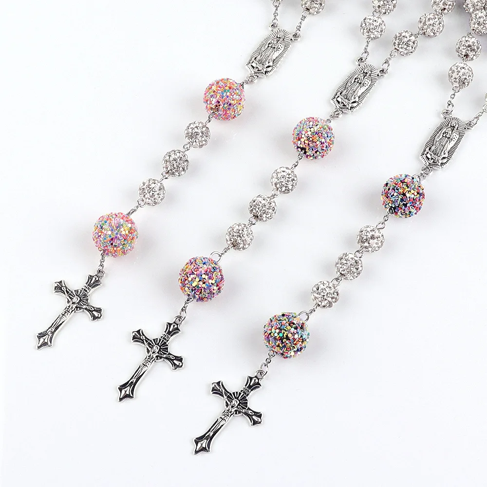 Hot selling European and American women\'s long necklace Rosary prayer bead necklace six layer high quality soft ceramic drill