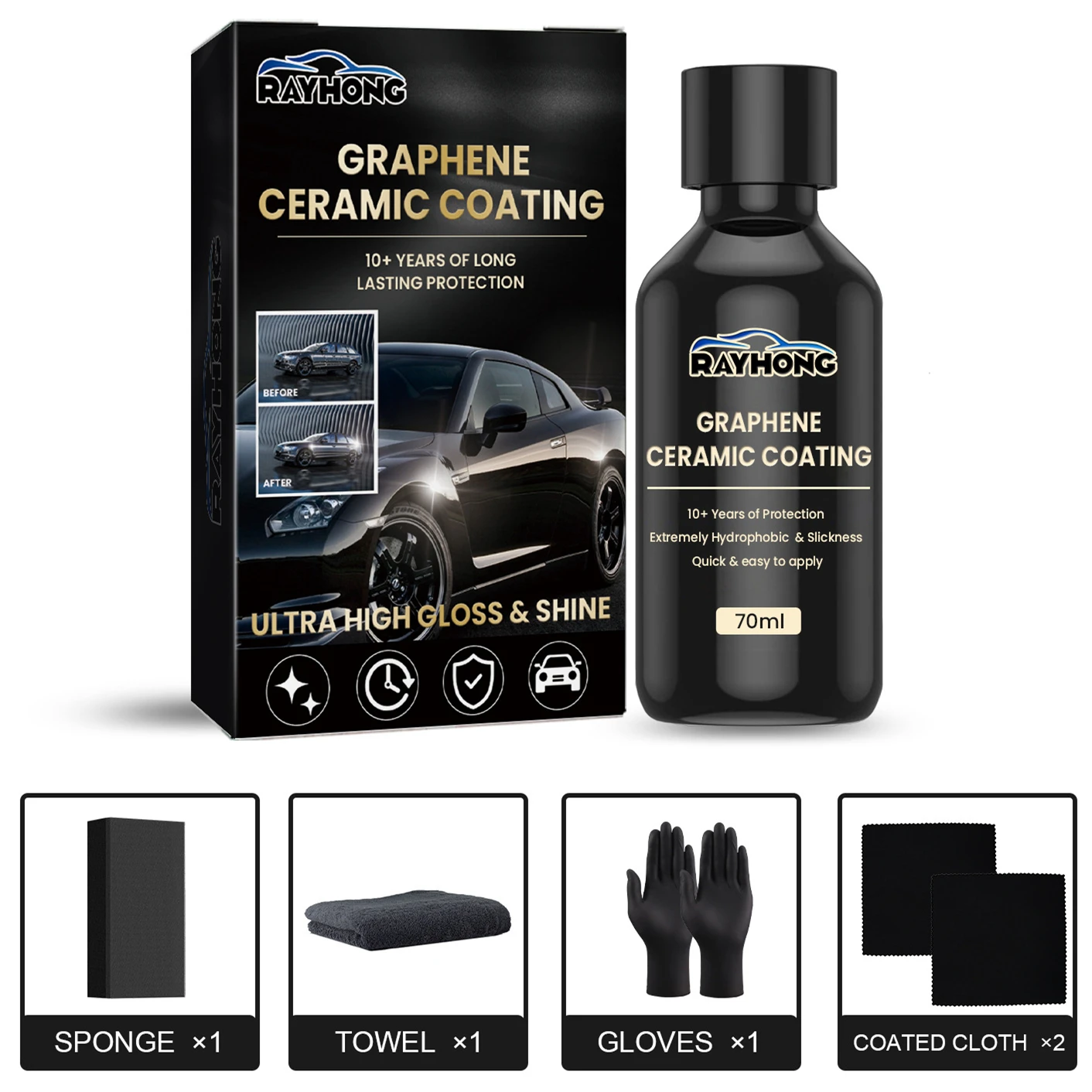 

70ML Nano Ceramic Coating Graphene 9H Pro Hydrophobic Paint Protection Car High Temperature Resistance Scratch Resistance