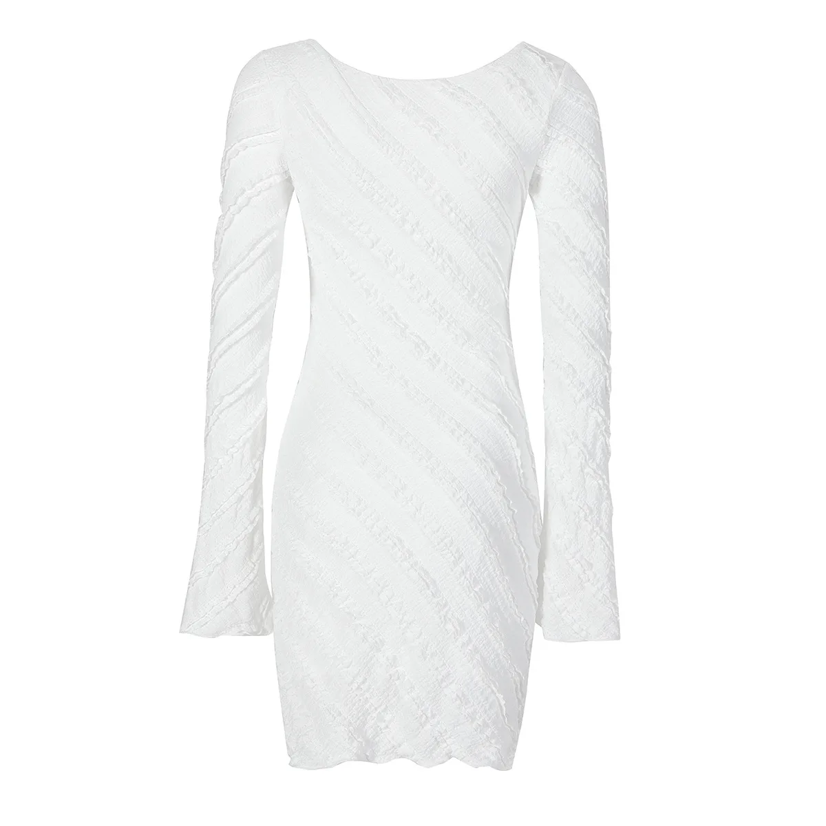 เดรสสั้นทรงเอไลน์แขนระบายแต่งระบายหรูหราสไตล์คริปโทกราฟิกสำหรับผู้หญิง ชุดเดรสลำลองสำหรับฤดูใบไม้ร่วง ดีไซน์ผูกเชือกด้านหลัง
