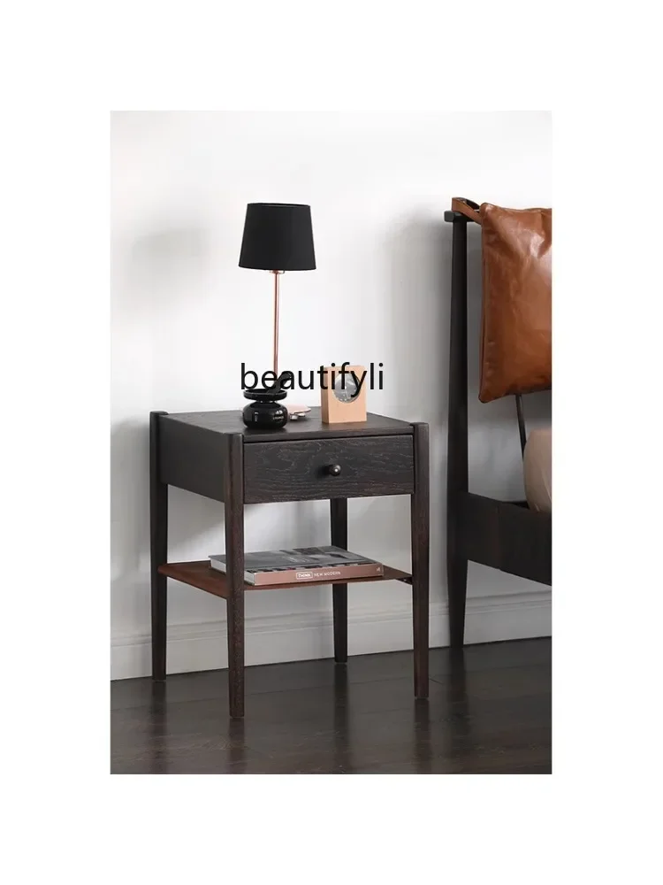 

zqxModern Minimalist Nordic Style Retro Chinese Oak Leather Small Apartment Single-Drawer Bedside Table Living Room Furniture