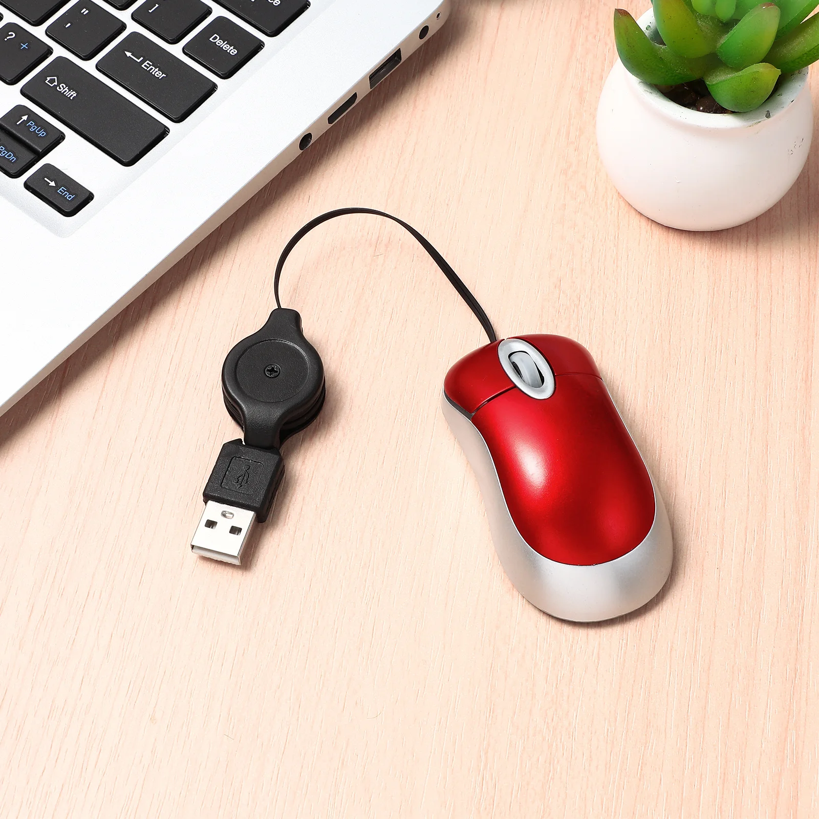 

Mini USB Optical Mouse Compact Retractable Cable Plug Precision Scroll Wheel Compatible Computers Laptops Travel