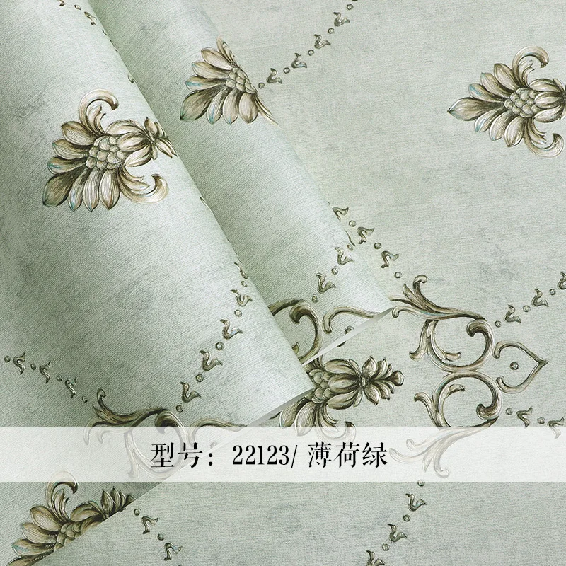 European Style Non-woven Green Floral Wallpaper 3d Embossed Damask Bedroom Living Room  Tv Background Wall Paper Home decor