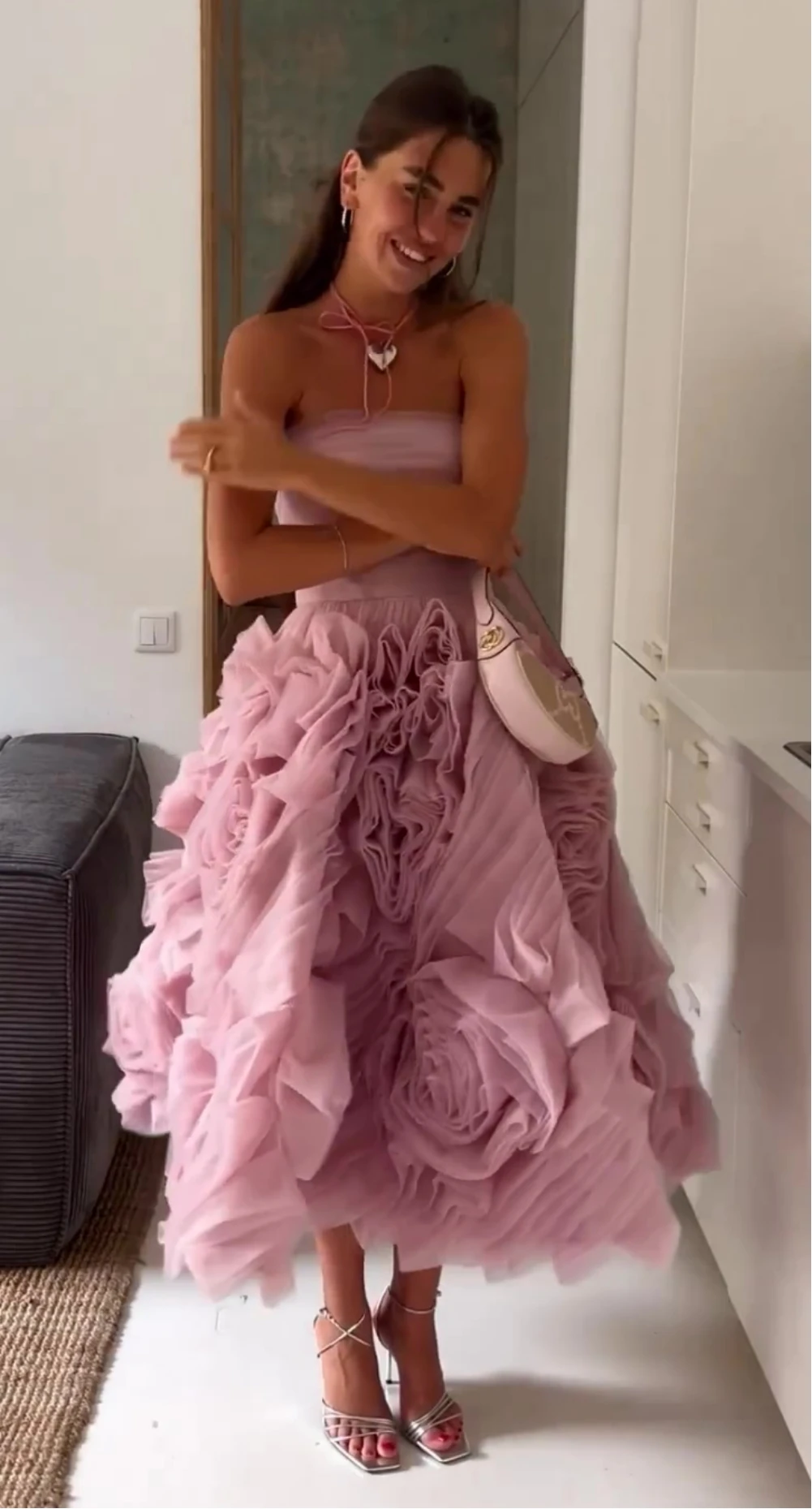 Customized Evening Dresses Exquisite Strapless Ball Gown Party Flower Net/Tulle Formal Occasion vestido de festa mulher luxo
