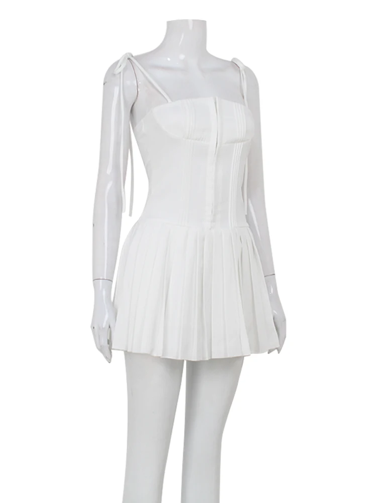 A-Line Solid Dresses For Women Fashion Sexy Spaghetti Strap Sleeveless Slash Neck Slim Fit Tierred Mini Vestidos Robes Female