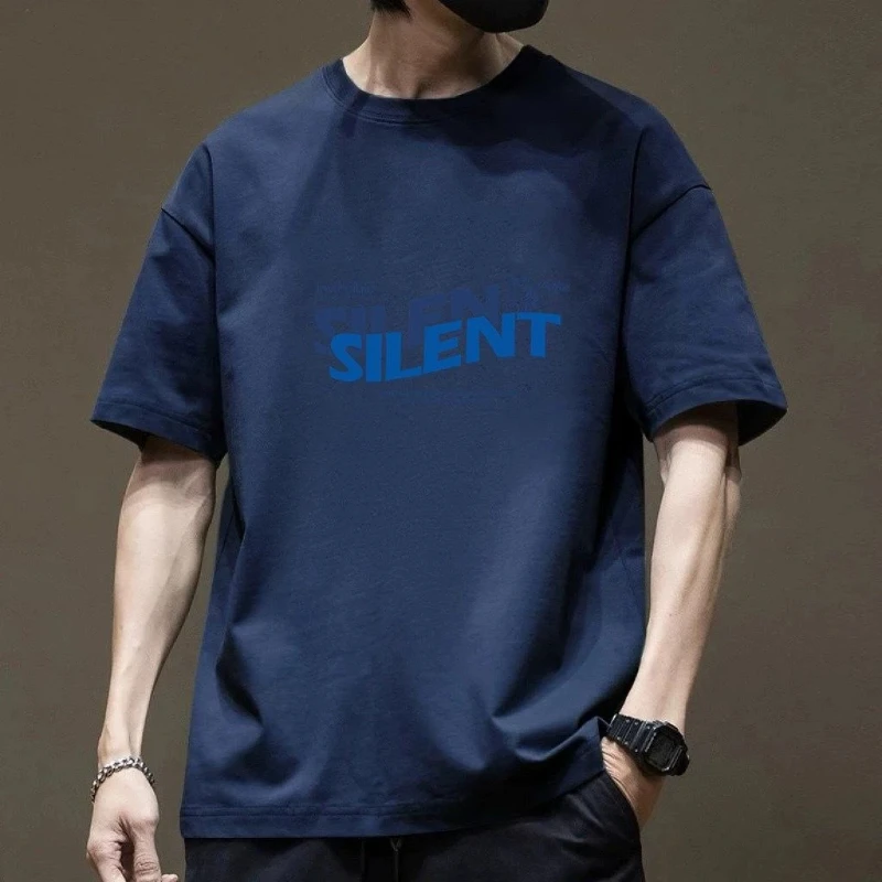 Silent Letter Print Men's Casual Short Sleeve T-Shirt Breathable Daily Wear Summer Style