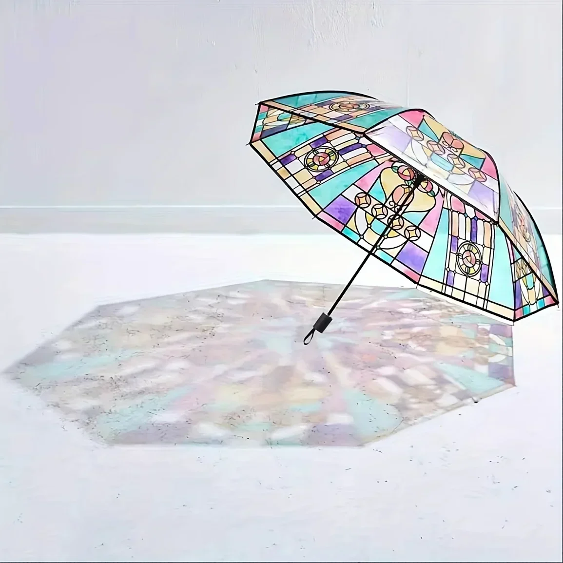 

British Wind Rainforest Arch Transparent Umbrella Stained Glass Transparent Umbrella Long Handle Automatic Large Romantic Sunny