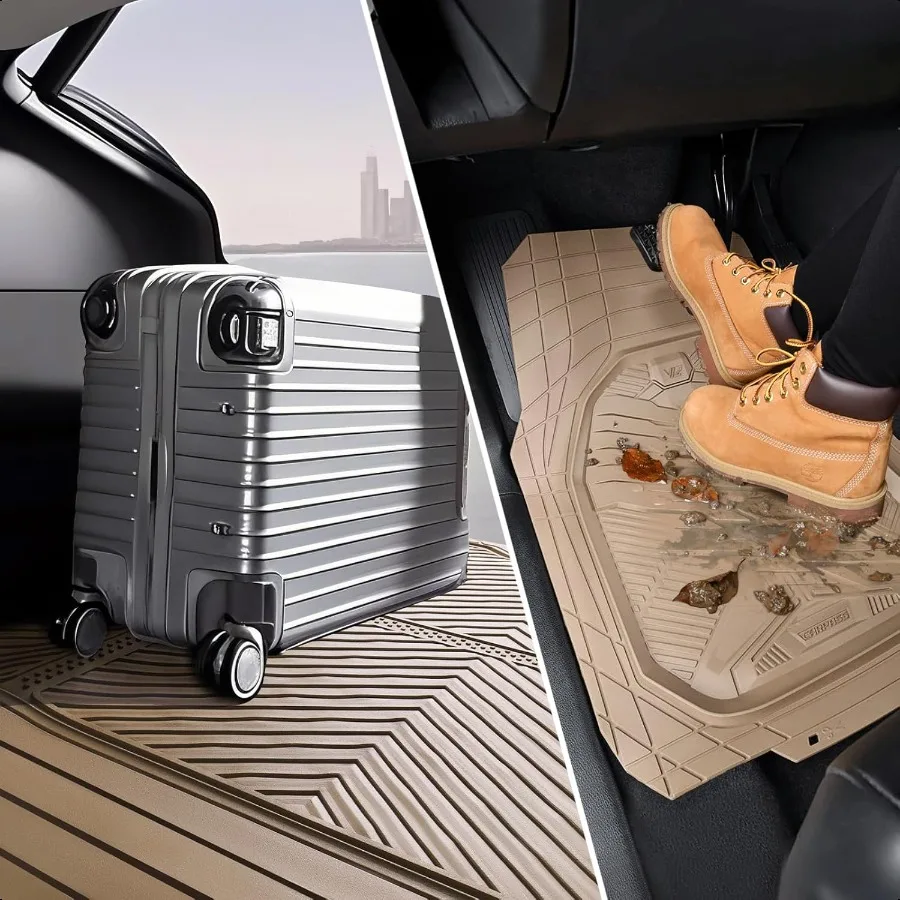 Heavy Duty Rubber Car Mats with Cargo Liner DeepDish Car Floor Mats and Trunk Mat All Weather Universal TrimtoFit for SUVs Truc