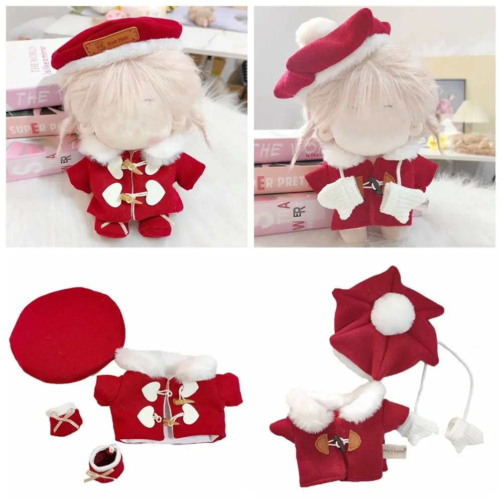 Manteau en laine de beurre imbibé, accessoires cadeaux, pardessus rouge, ensemble de bonnets, vêtements de maison de jeu bricolage, poupées en peluche en coton, 20cm