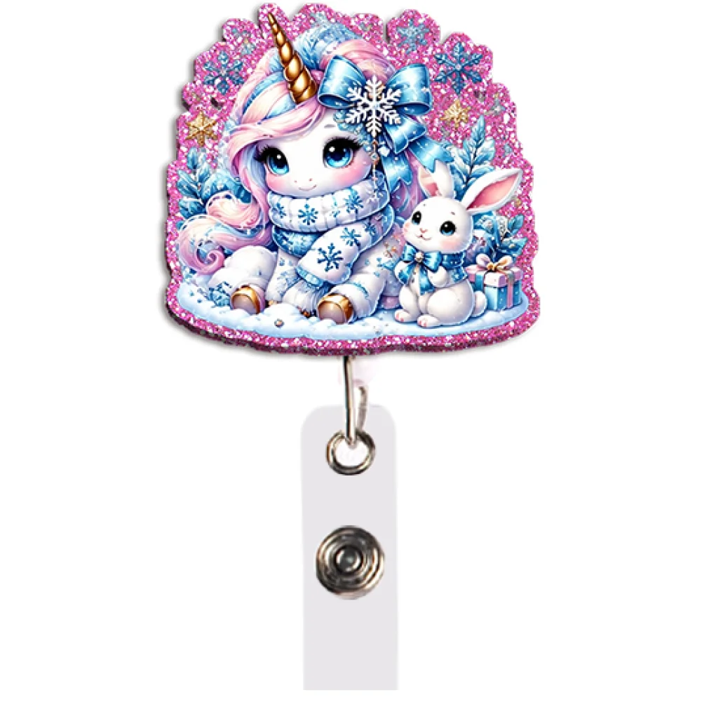 Kawaii Ice Blue Unicorn Badge Reel Collection Styles Retractable with Clip for School Office