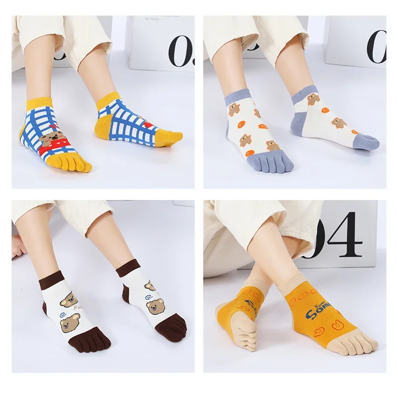 Five-finger Socks Ladies Short And Medium-length Cartoon Toe Socks Set Cotton Cartoon