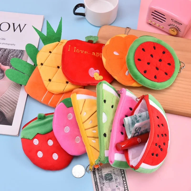 Plush Red Watermelon Coin Bags Fruit Wallet Big Volume Watermelon School Kids Pen Pencil Bag Case Popular Coin Purses