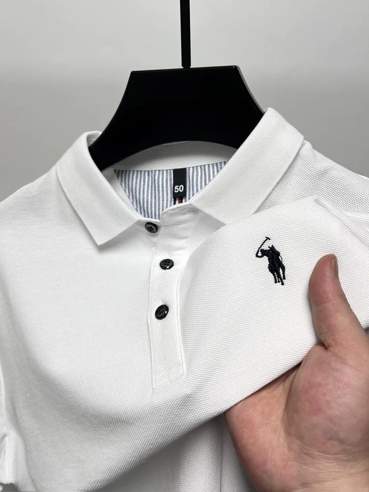 High end brand 100% cotton short sleeve polo shirt men luxur pony embroidery comfort breathable fashion T-shirt summer new top image 5