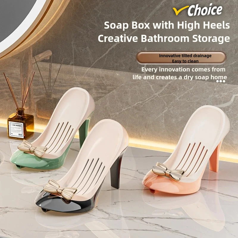 Soap Dish Sponge Holder Portable Lightweight Bathroom Accessory Heeld Shoe Shaped with Drain for Hotel Bathtub Bar Countertop