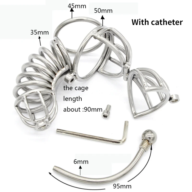 High Quality Metal Long Chastity Device Belt Male Cock Cage Urinary Catheter Male Chastity Lock Penis Ring 18+ Sexy Toys For Men