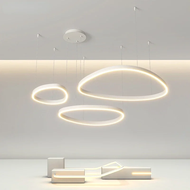 Modern Circle Rings LED Pendant Chandeliers Home Lighting Ceiling Mounted Living Room Bedroom Hanging Lamps Black White Fixtures