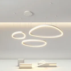 Moderne Kreis Ringe LED Anhänger Kronleuchter Hause Beleuchtung Decke Wohnzimmer Schlafzimmer Hängen Lampen Schwarz Weiß Leuchten