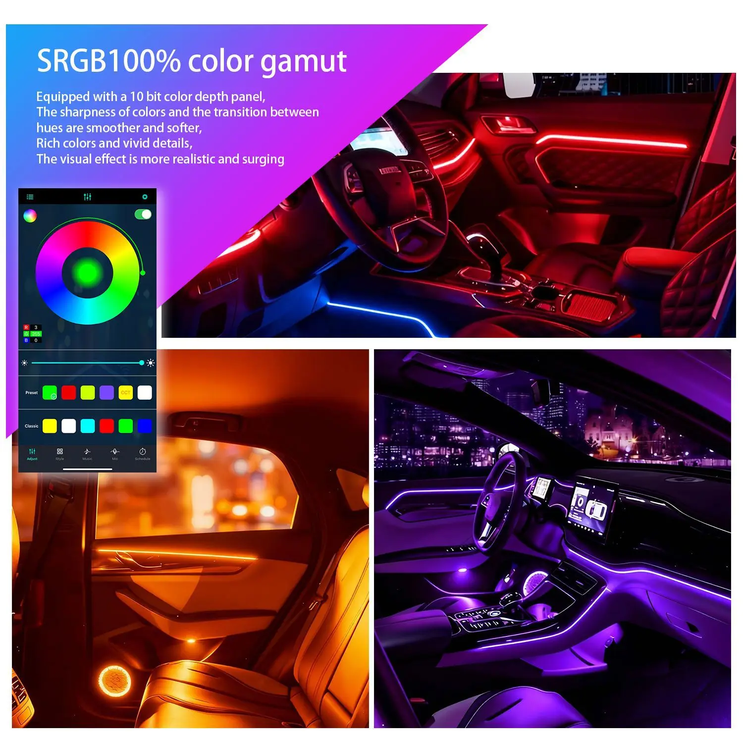 Car LED Ambient Light Strips Universal USB LED Symphony RGB Atmosphere Lamp Acrylic APP Control Remote for Tesla Model 3 Y S X