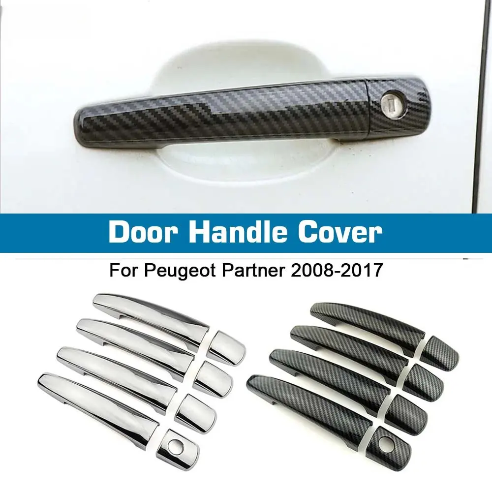Car Upgrade Decoration Door Handle Cover For Peugeot Partner 2008-2017 Carbon Fiber Chrome Silver Cars Accessories