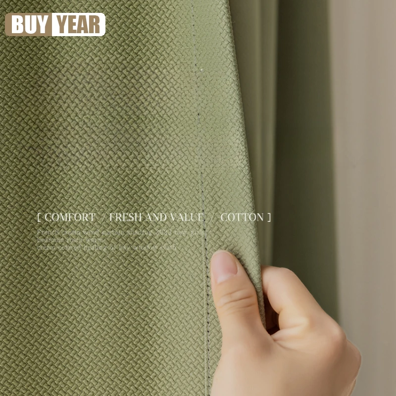 Japanese-style Blackout Curtains Imitation Cotton and Linen Luxury Double-sided Curtains for Living Dining Room Bedroom Custom