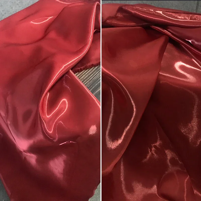 Reflective Ultra Bright Crystal Bright Red High Gloss Silk Fabric Suit Dress Windbreaker Designer Fabric