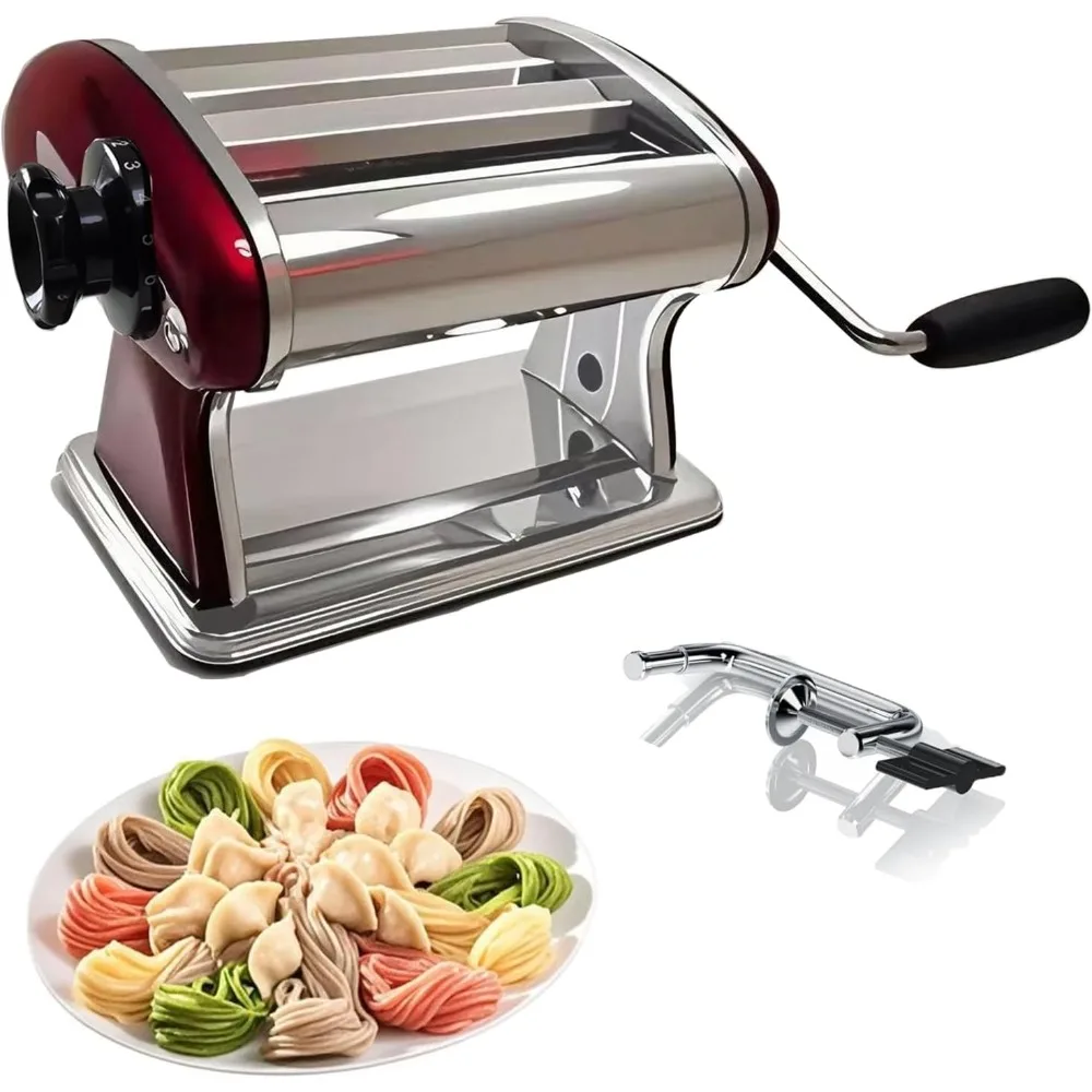 Máquina manual para hacer pasta, fideos, masa, acero inoxidable, con cortadores de 2 mm y 4 mm para hacer pasta casera