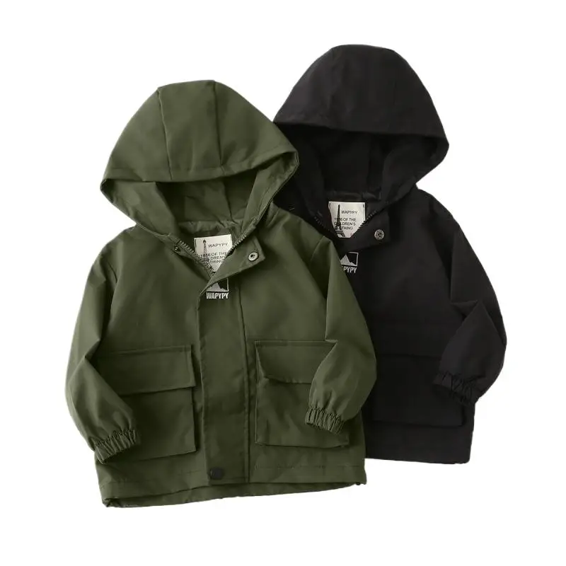 2024 Autumn Children Boys Outerwear Coat Loose Solid Windbreaker Toddler Boys Jackets Casual Zipper Hooded Infant Baby Boy Coats