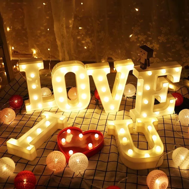 16/22CM DIY Luminous Lights LED Letter Night Light Creative Letters Alphabet Number Lamp Romantic Wedding Party Decoration