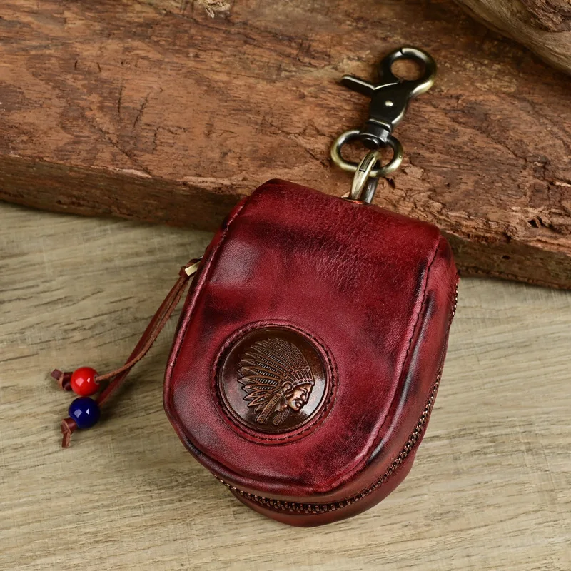 Retro Leather Car Key Bag Double Zipper Door Lock Key Car Use Protection Cover Pure Color Ultrafine Daily Match