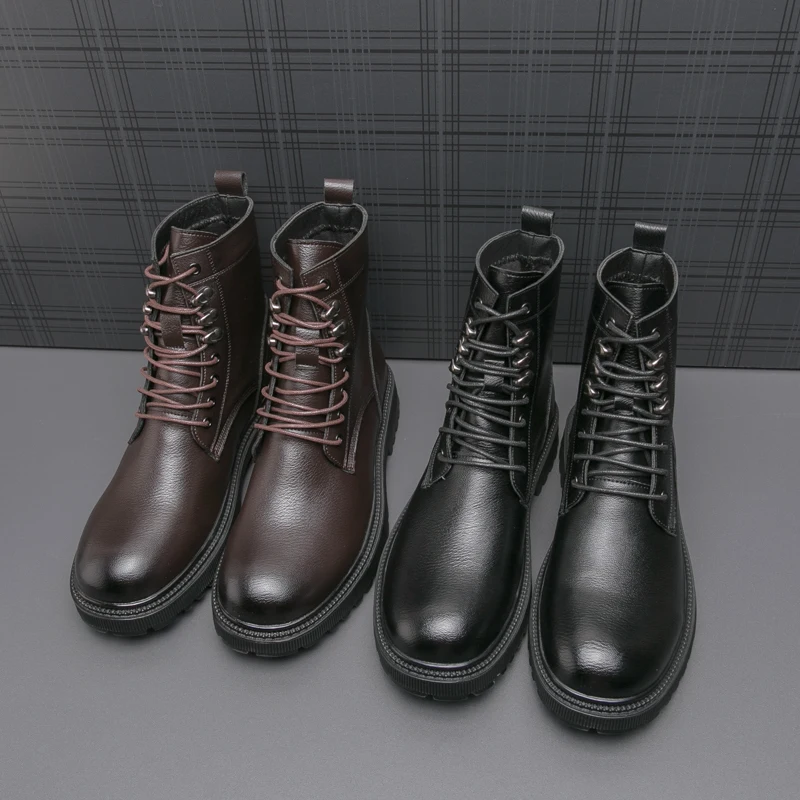 Осенние мужские кожаные ботинки на молнии, официальная и повседневная обувь в британском стиле, кожаные туфли с высоким берцем, короткие ботинки, черные большие размеры m