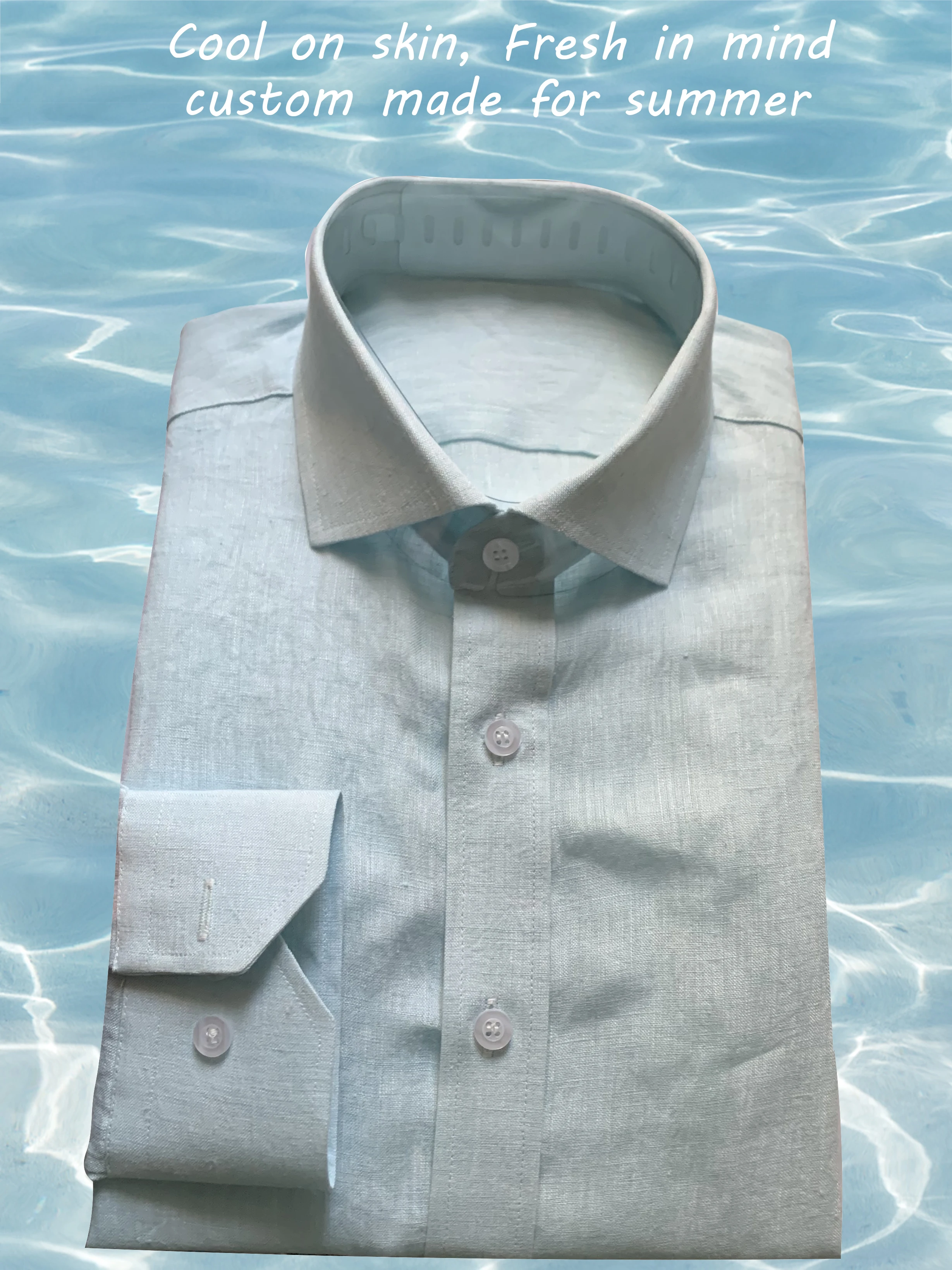 Camicie di lino estive Camicie su misura Camicie eleganti su misura Uomo Vestibilità personalizzata Camicie di lino da uomo su misura blu acqua Manica lunga