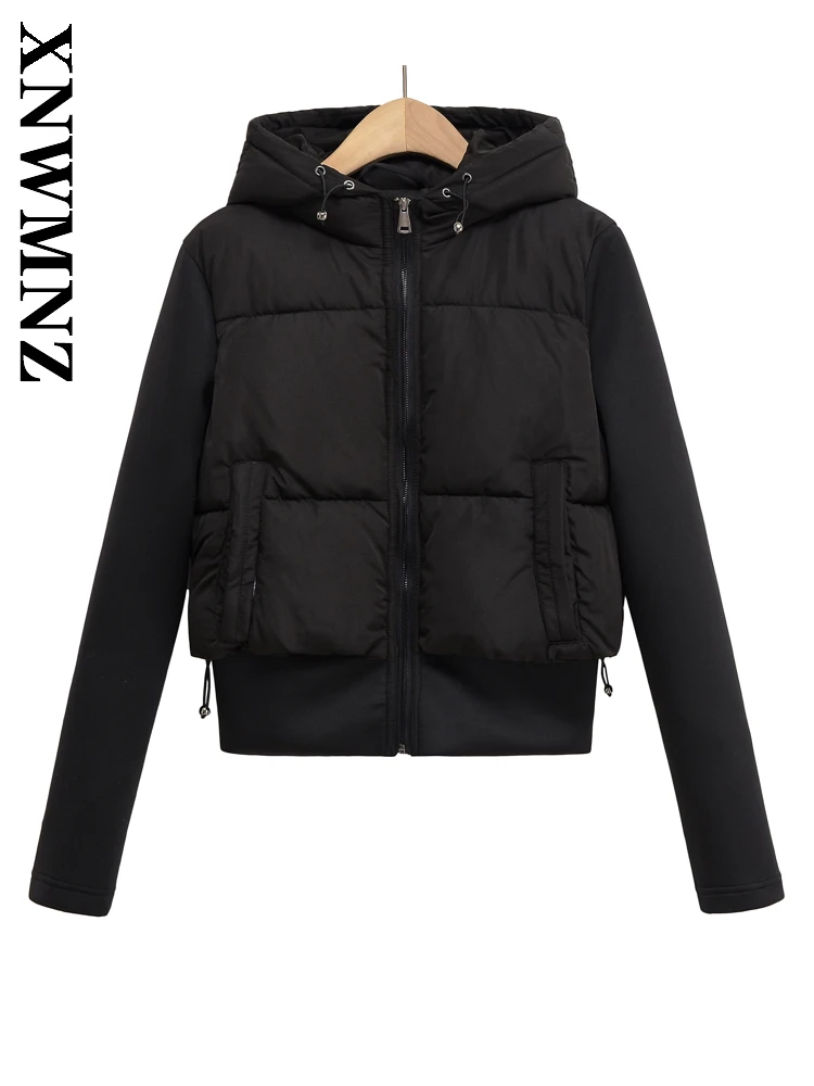

XNWMNZ 2025 зимняя женская одежда, модная верхняя одежда с длинным рукавом и воротником с капюшоном, шикарное простое осеннее женское пальто для путешествий, сохраняющее тепло