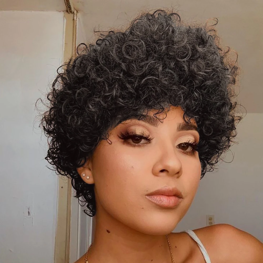 غريب مجعد الباروكات شعر الإنسان عابث قطع شعر مستعار شعر بشري برازيلي مع الانفجارات قبل قطعها للنساء السود آلة صنع الاستخدام اليومي