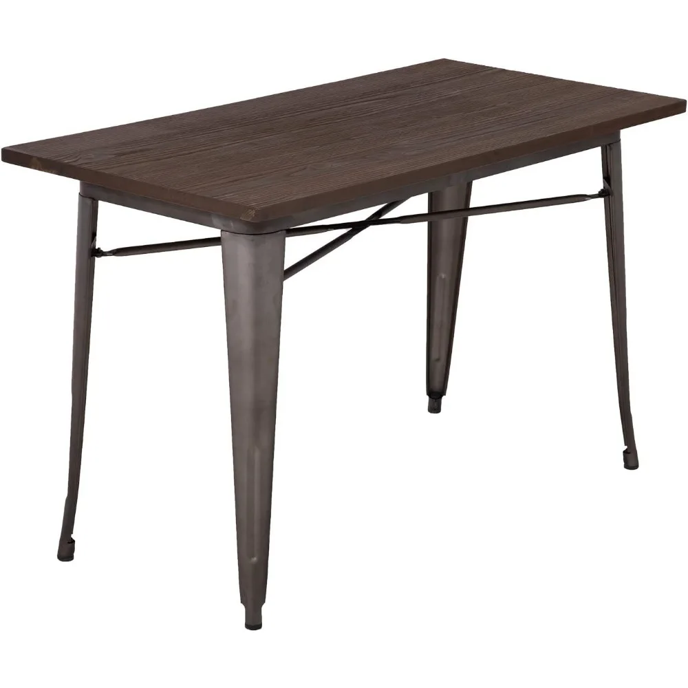 Heavy Duty Outdoor Dining Table - Metal Kitchen & Patio Table with Wood Top for Home & Restaurant