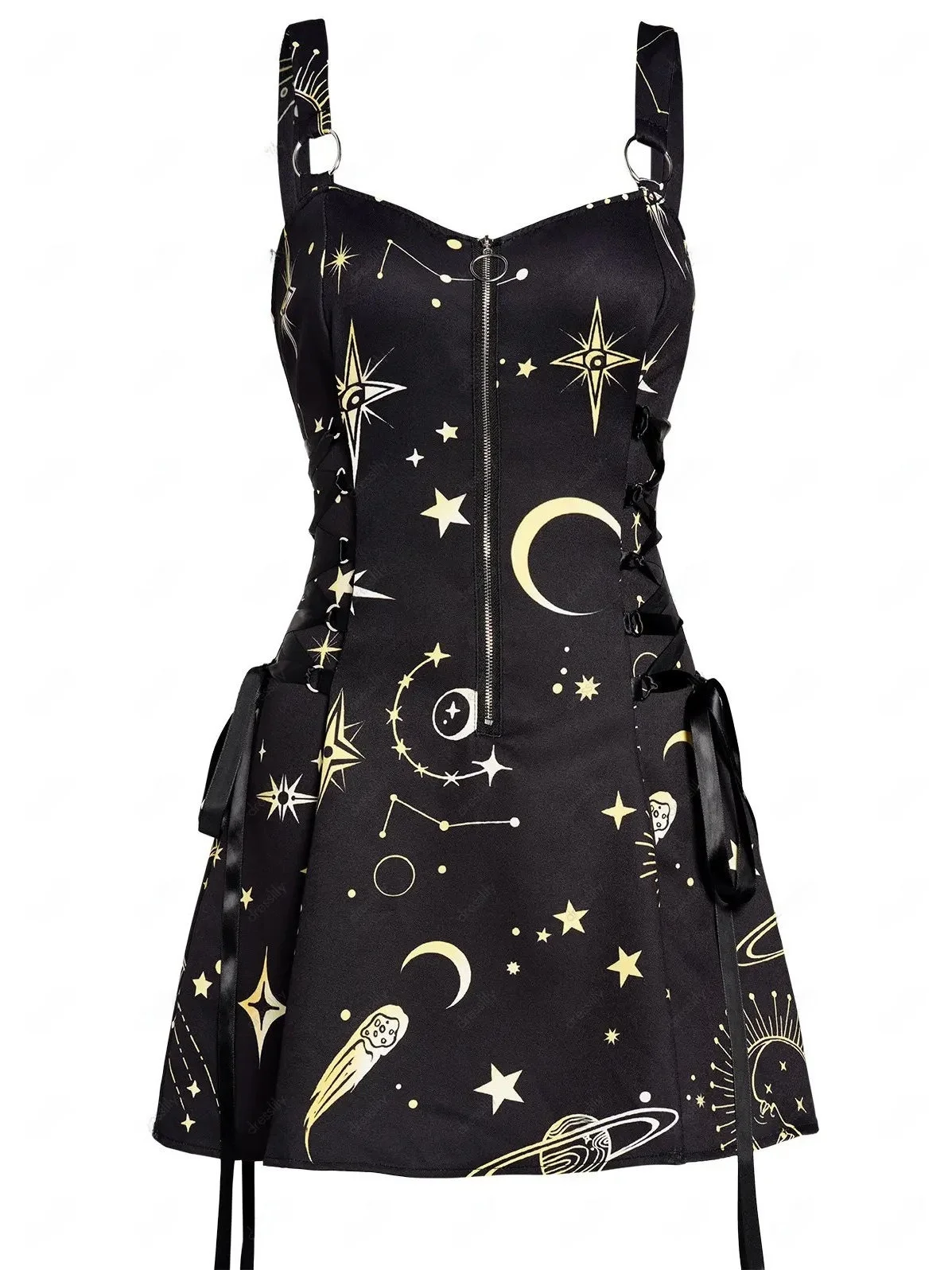 

Хэллоуин Звездный принт ter Dr Сексуальная средняя талия Летний сезон Svel V-Ne Трапеция Силуэт Тонкая ткань Повседневная одежда