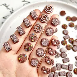 Creative Chocolate Biscuit Nail Art Decorations 3D Simulated Luminous Cookies Resin Nail Charms for Making DIY Manicure Crafts