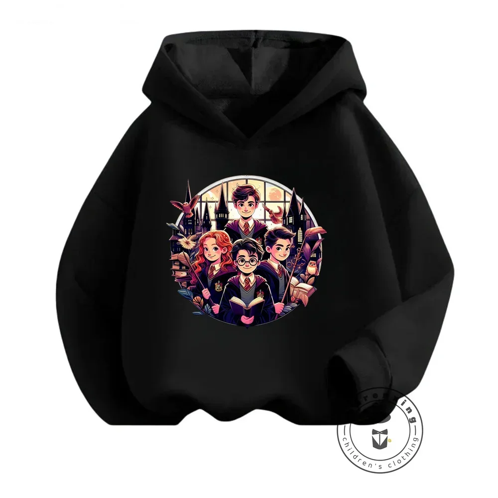 Explore the Wizarding World in Style Trendy Hoodies for Kids Featuring Popular Movie Scenes Q-Version Graphics for Hip-Hop Look