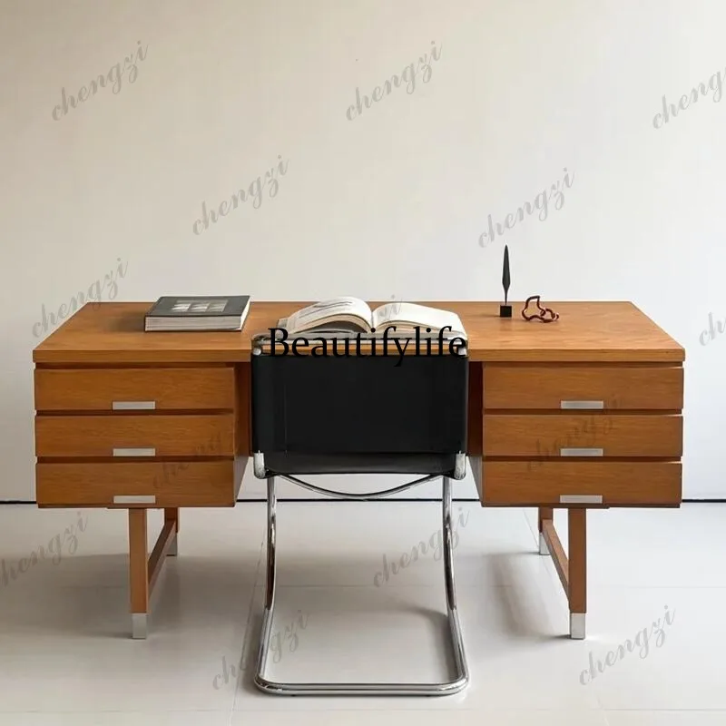 Medieval Danish Nordic solid wood writing desk teak desk storage desk