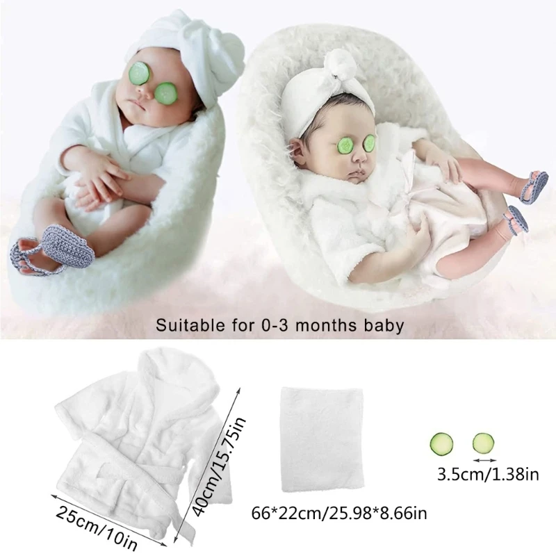 Baby Posing Costume Newborn Bathrobe Towel Set & Cucumber Slices Photo Prop