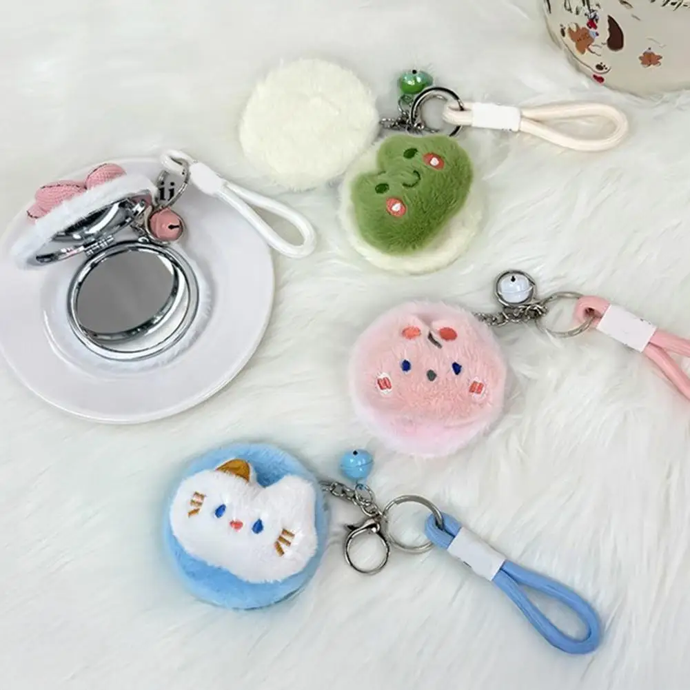 Plush Animal Makeup Mirror Travel Double-sided Vanity Mirror High Clarity Cosmetic Mirror Keychain Hanging Decoration