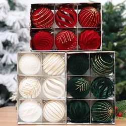 6/12pcs 8cm Wine Red Christmas Ball Ornaments Dark Green Christmas Tree Decoration New Christmas Spheres Pendant Velvet Balls