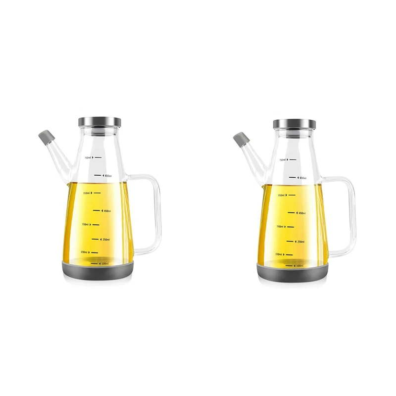 

2X Large High Borosilicate Glass Oil Bottle For Cooking,25Floz Oil And Vinegar Dispenser Cruet With Non-Slip Base