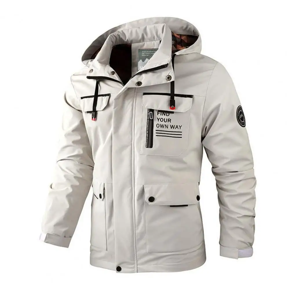 Comfortable Casual Jacket Men's Waterproof Hooded Windbreaker Jacket with Multi Pockets Long Sleeve Design for Outdoor