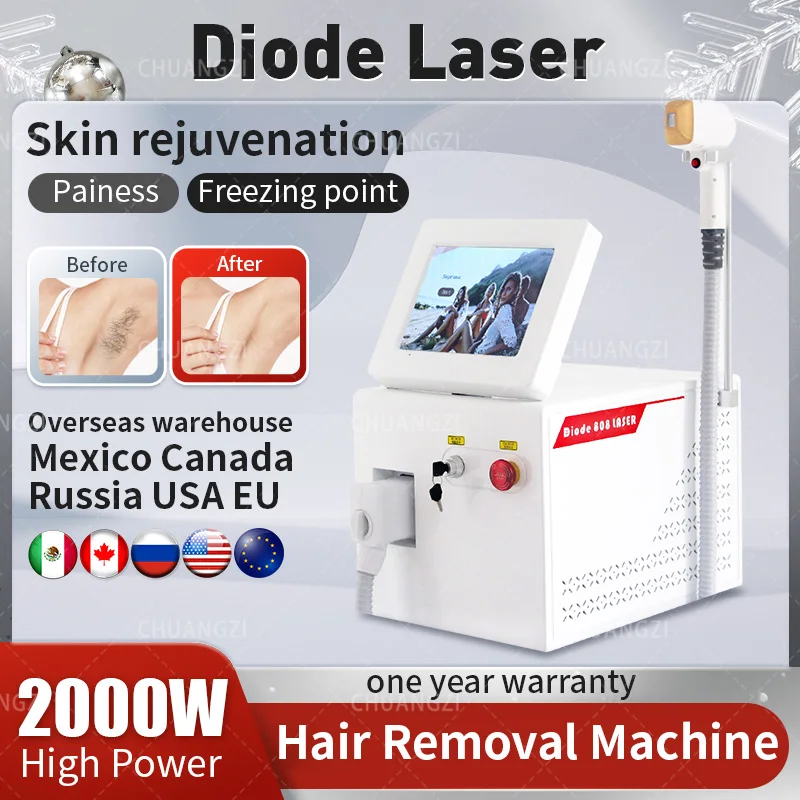 Profissional 808 diodo cabelo remoção máquina permanente indolor, congelação Depilate, pele cuidados dispositivo, 3 comprimento de onda, 1064, 755nm, melhor