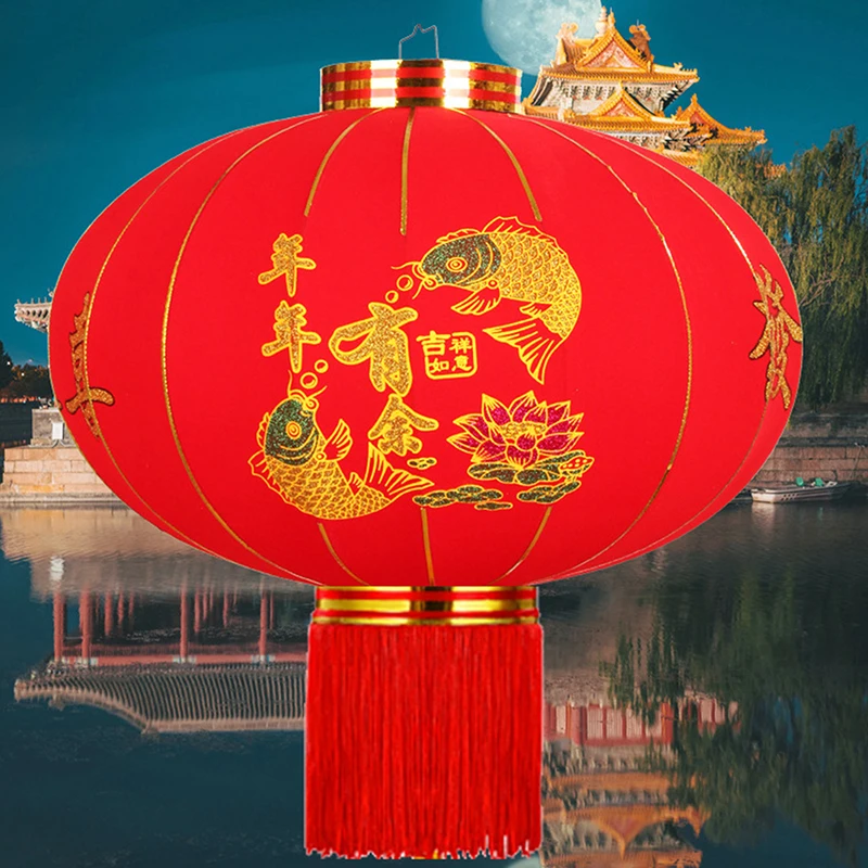 1Pc Flocking Cloth Red Lantern Chinese New Year's Eve Decoration 2025 Spring Festival Celebration Hanging Lanterns Pendant