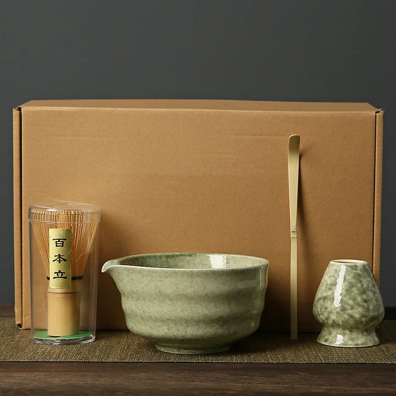 

4pcs/set Japanese Ceramic Matcha Gift Box Matcha Tea Set With Whisk And Bowl Sumptuous Grinder Brush Tea Tools Hold Home Teaware