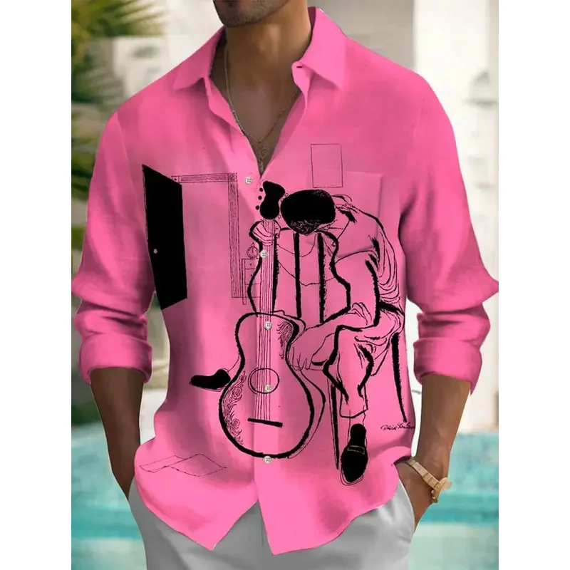 قمصان رجالية، قمصان بأزرار سفلية، قمصان كاجوال، للربيع والصيف، مطبوعة بأكمام طويلة، يوميًا، عصرية، مريحة