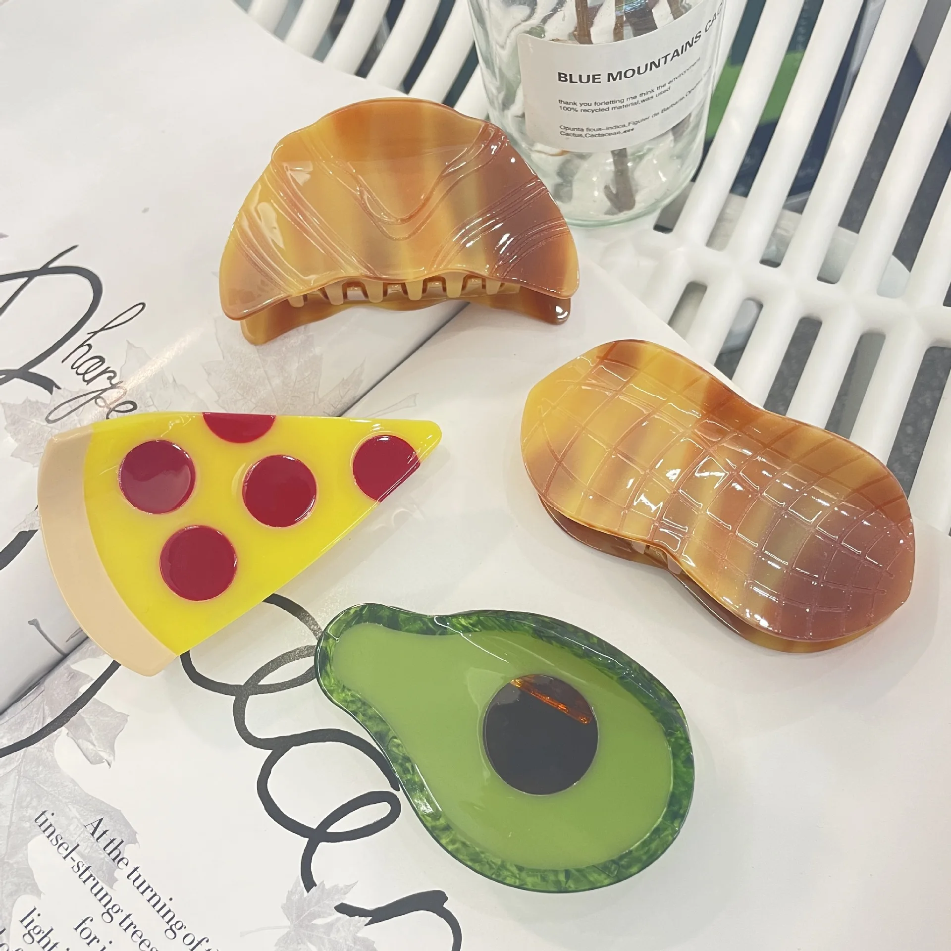 Cute Peanut Acetate Hair Grab Clip Cartoon Croissant Pizza Avocado Personality Girly Gifts Headwear Hair Accessories For Girls