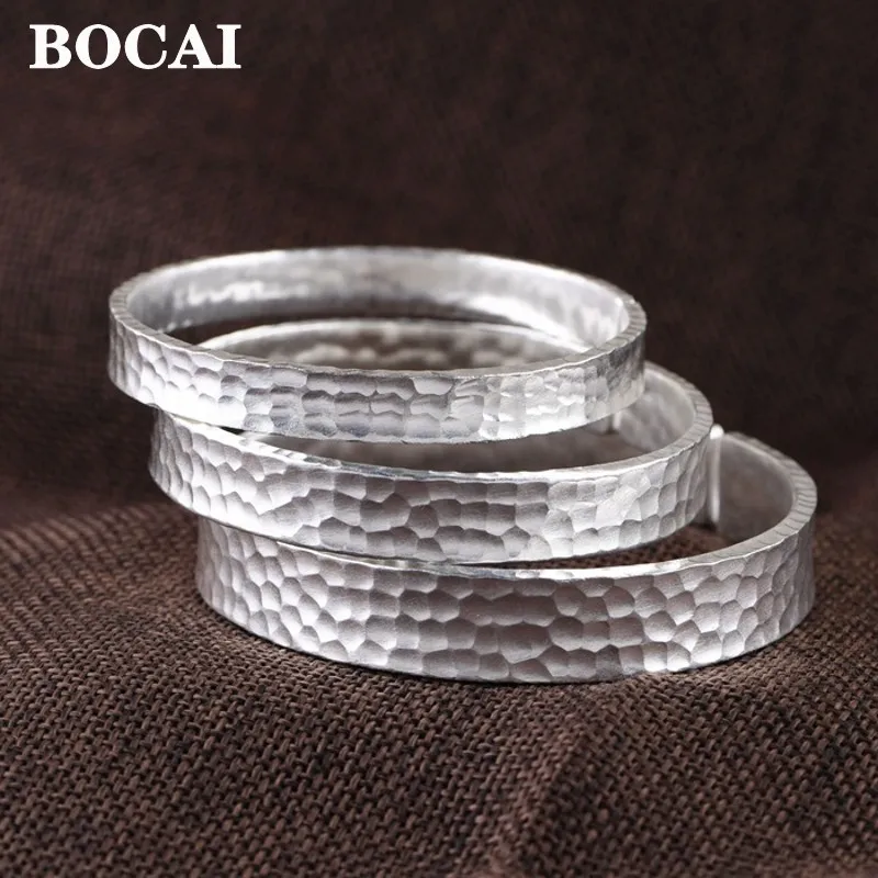 BOCAI New 100% S990 Silver Jewelry Accessories Fashionable Handmade Striking Surface Wide Edition Couple Men and Women Bracelet