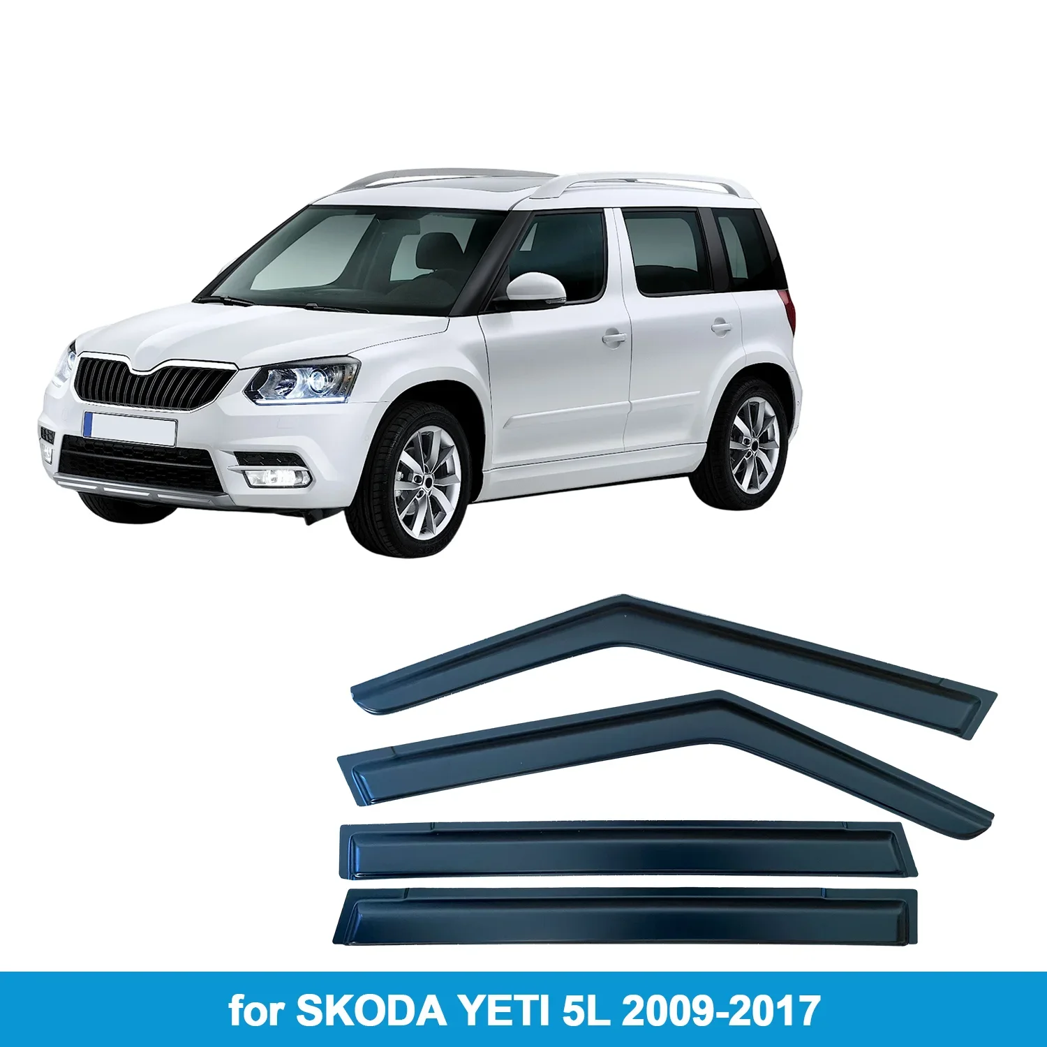 

Window Visor for SKODA YETI 5L 2009-2017 Rain Guard Side Vent Deflector Weathershield Outside-Mount Tape On